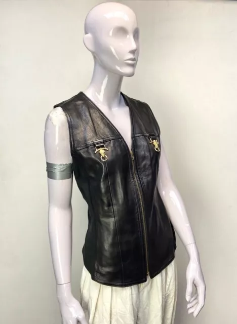 Terry Paris - Veste motard en cuir agneau - tête de bouc doré - taille 36