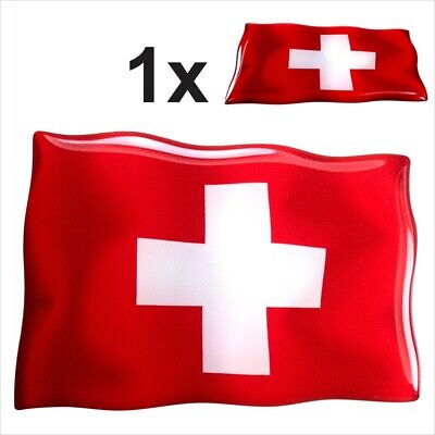 1x Switzerland waving Swiss flag Square 3D Domed Gel STICKER Resin Decal Badge