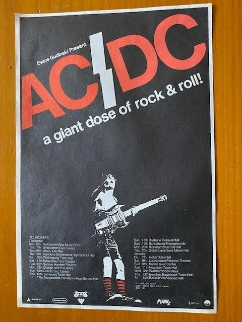 AC/DC RARE Australian 1976 Tour Handbill Poster Flyer - GUARANTEED ...