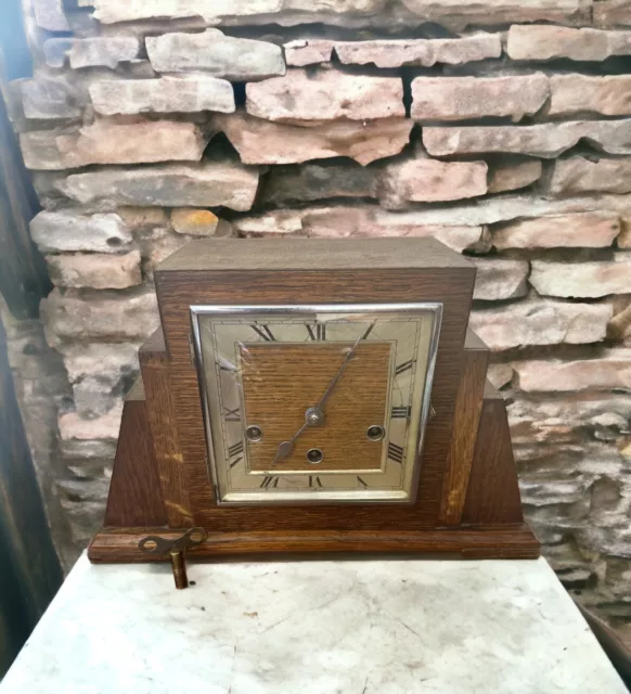 Handsome Art Deco German Haller” Oak Westminster Chime Mantle Clock