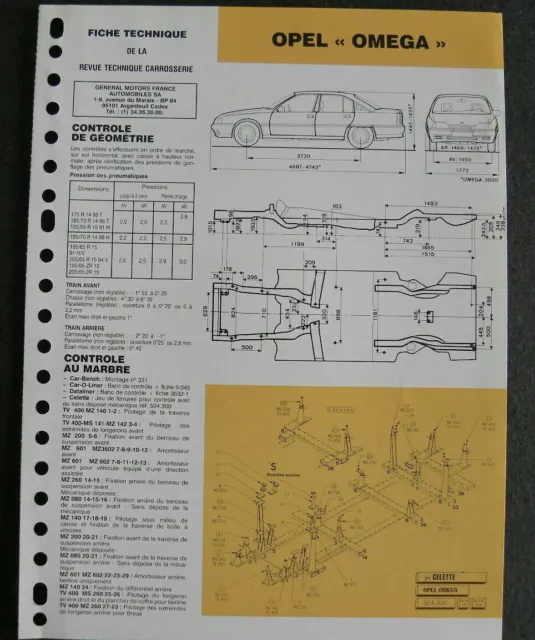 Fiche technique automobile carrosserie OPEL OMEGA