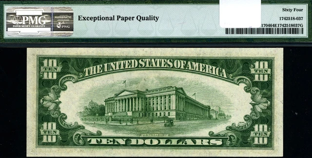 FR. 1704 $10 1934-C Silver Certificate B-A Block Choice PMG CU64 EPQ 3