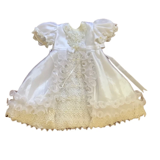Baby Beaded White Satin Beaded Baptism Christening Gown Dress Size 12-18M