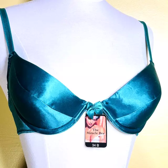 VINTAGE VICTORIA'S SECRET Padded The Miracle Second Skin Satin Bra 34B A  Green $53.75 - PicClick