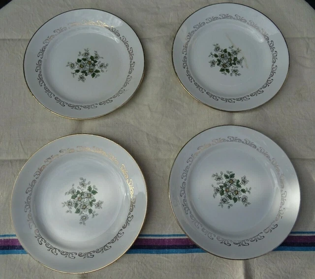 Lot De 4 Assiettes L'Amandinoise - Porcelaine Blanche Motif Floral - Assiettes Plates Creuses Dessert