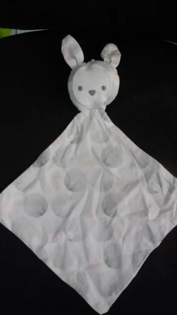 doudou plat lapin blanc rond plume gris rose OBAIBI