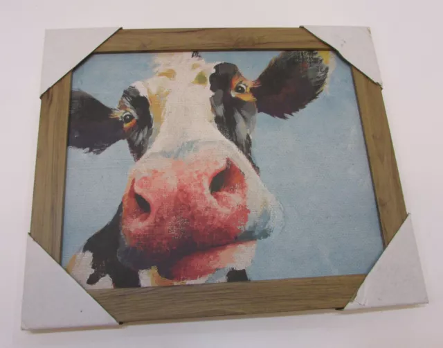Vintage 2000s Goofy Cow Print Sign of The Times Picture Wood Toned 10x12 Framed