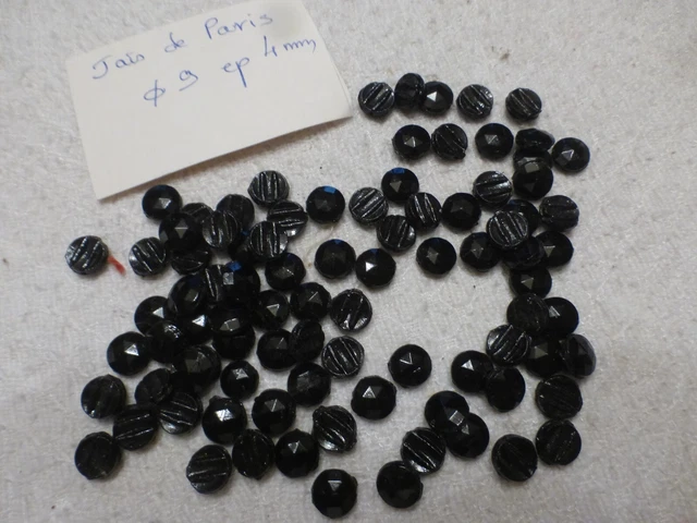 Lot De 19 Perles Navette En Verre Noir – Jais De Paris Facetté, Art Déco
