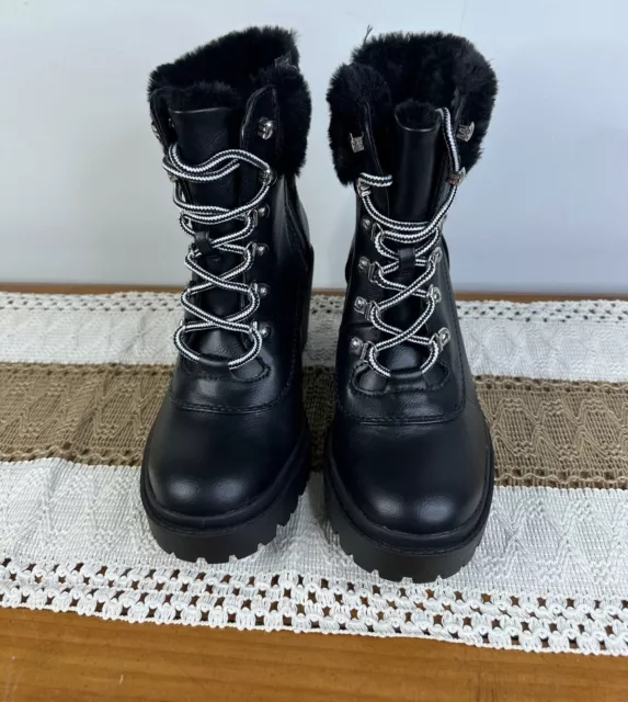 Torrid Black Faux Leather Fur Hiker Boot Bootie Size 8 Wide Width (WW)