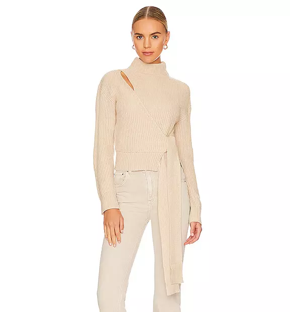 ASTR the Label Sora Sweater Womens Small Cream Ribbed Knit Cut Out