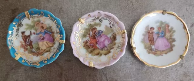 3 Limoges France Miniature Porcelain Courtship Plates 2"