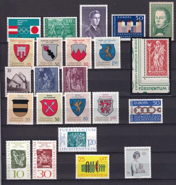 Liechtenstein, 23 Werte, 2 Jahrgänge 1964 + 65 , postfrisches Lot