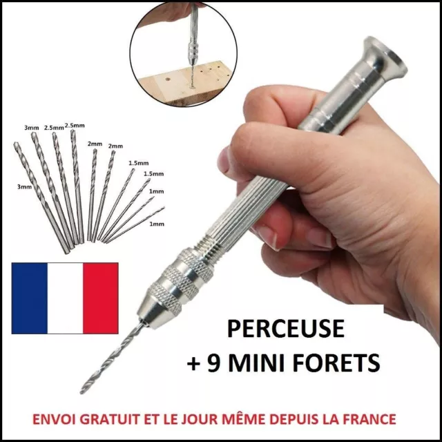 Mini Micro Perceuse à main Mini perceuse à main avec foret Manuelle +9 Forets