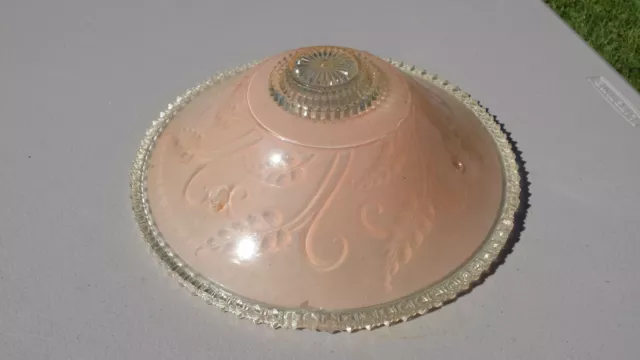 Art Deco Ceiling Light Fixture Pink Shade Frosted Bubble Vintage 1930s