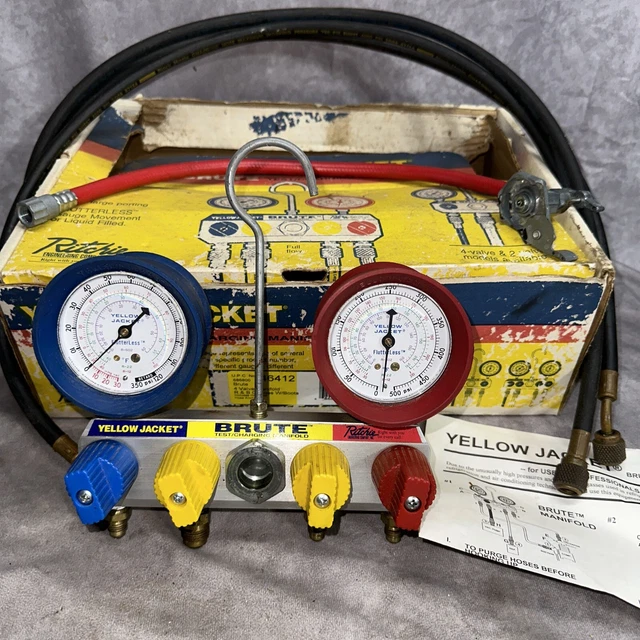 Yellow Jacket R-22  Test/Charging Manifold w Hoses, Original Box & Instructions