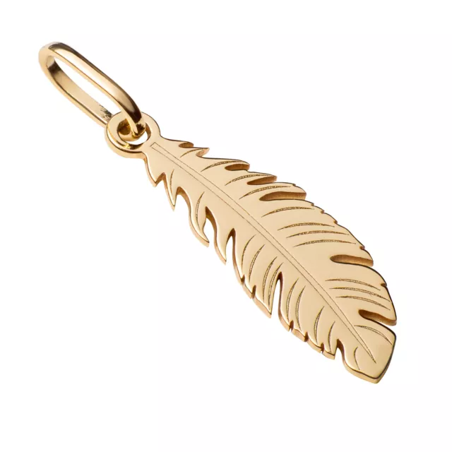 14k Solid Yellow Gold Feather Beautiful Delicate Designer Small Charm Pendant