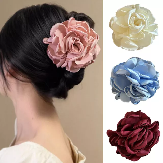 Pince À Cheveux En Satin Rose Fleur Pour Femmes Grande Pince À Cheveux R