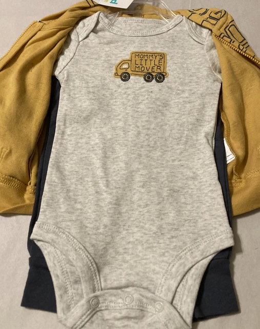 Carters infant baby boy truck 3 piece outfit yellow sweater, t shirt, pants 0-3M 4