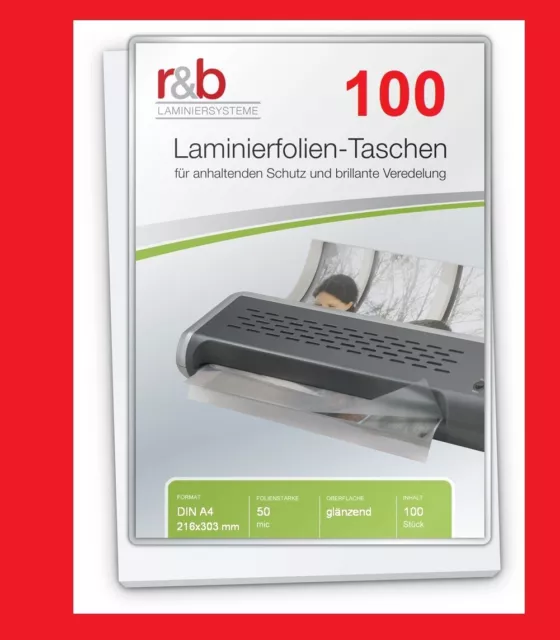 100 Laminierfolien Laminiertaschen DIN A4 60 75 80 100 125 175 250 micron, Glanz