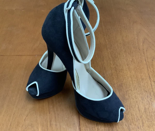 NEXT HIGH HEELS Black Cream size UK 3.5 36 Womens Sandal Shoes Open Toe