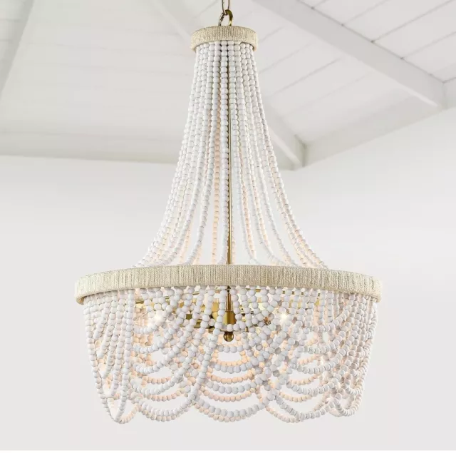 CFAGHOMEDESIGN Beaded Chandelier,3-Light French Empire Chandelier,Boho Farmhouse