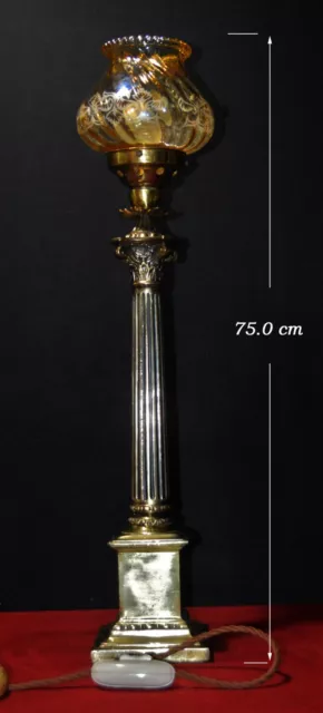 Vintage 1940s tall brass Corinthian column lamp hand moulded Opalescent shade