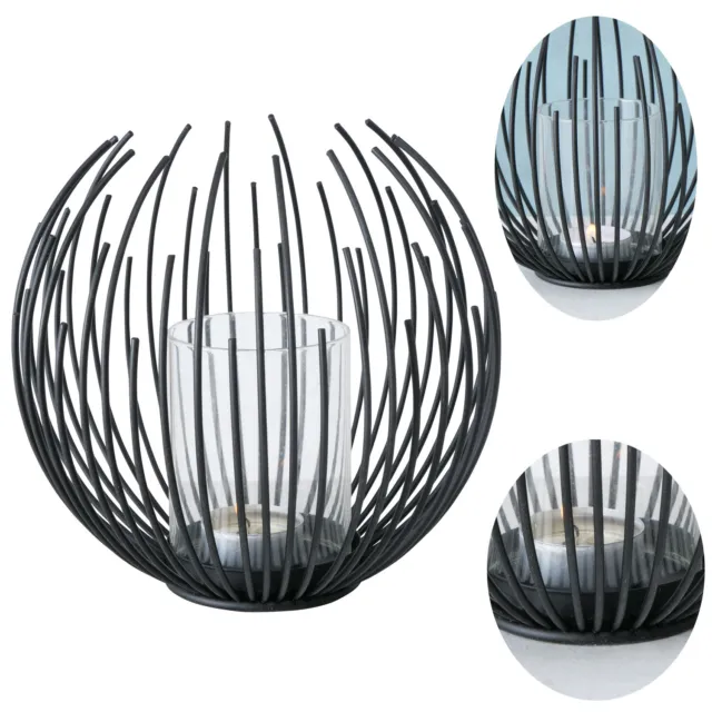 XL Metall Glas Windlicht Schwarz 16cm Kerzenständer Teelicht-Halter Kerzenhalter