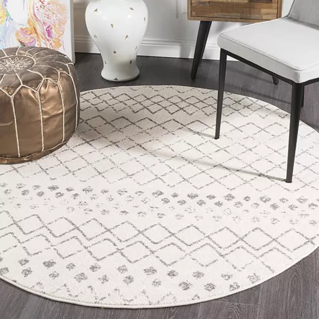 HARBOR IVORY GREY BOHO TRIBAL MOROCCAN MODERN FLOOR ROUND RUG - 3 Sizes **NEW**