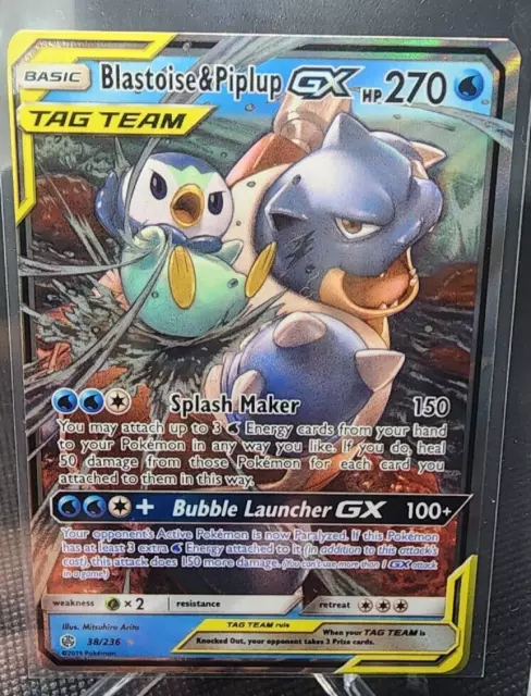 Pokemon Cosmic Eclipse Blastoise & Piplup GX Tag Team Card 38/236