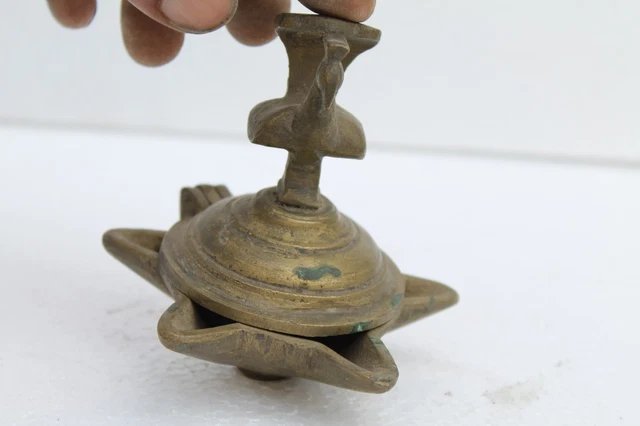 Antique Old Hand Crafted Brass Peacock Engraved Original Dipak Oil Lamp NH819
