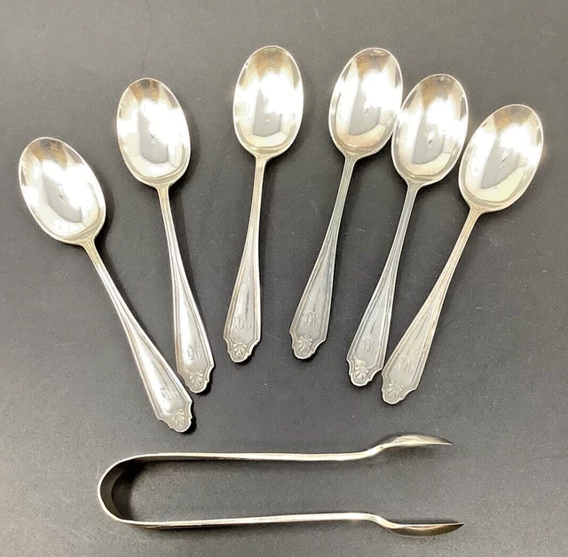 Solid Silver Hallmarked Teaspoons Sugar Nips 127gm 1919 Duncan Scobie Monogram