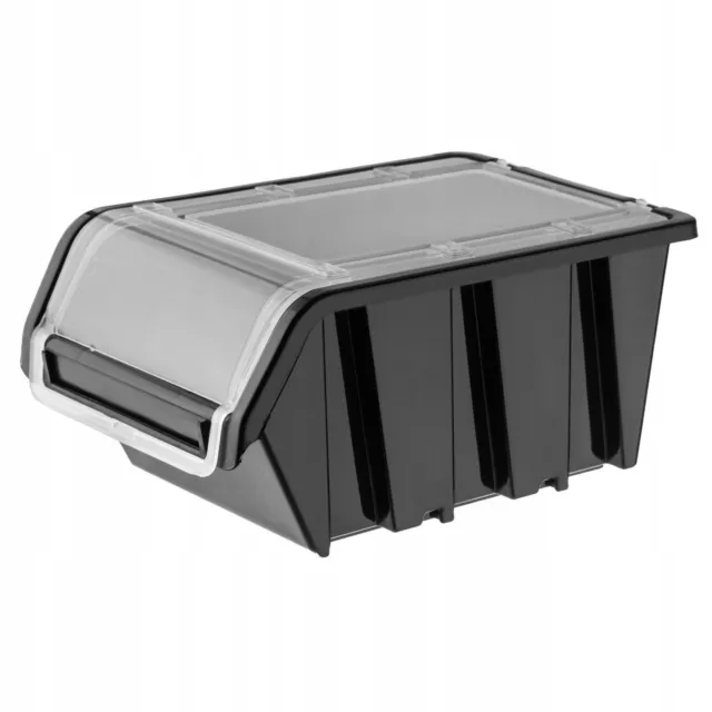 Caja apilable KADAX con tapa, de plástico PP, negro, 1 unidad, 230 x 160 mm