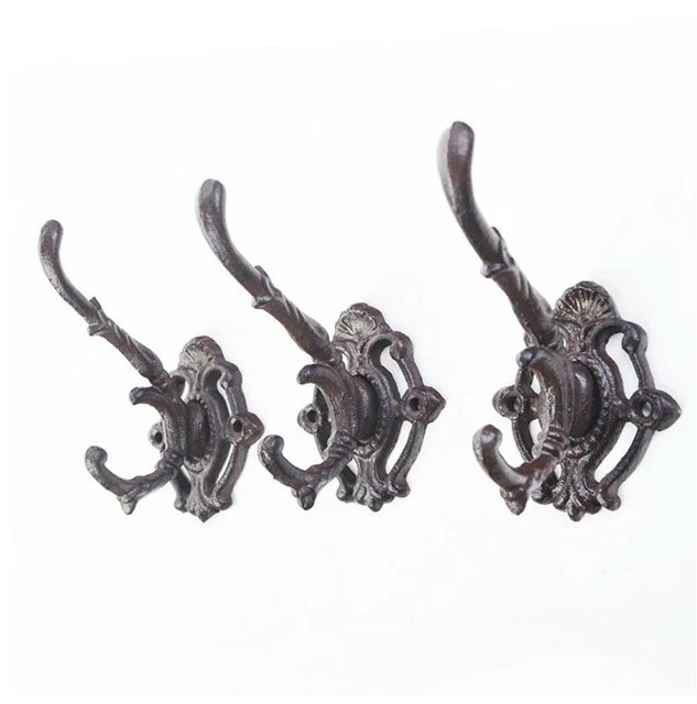 Double Iron Coat Hooks Bathroom Wall Mount Classic Antique Vintage Garden Hanger