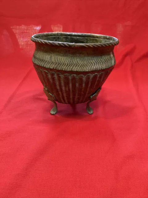 Vintage  Green Metal Footed Flower Pot