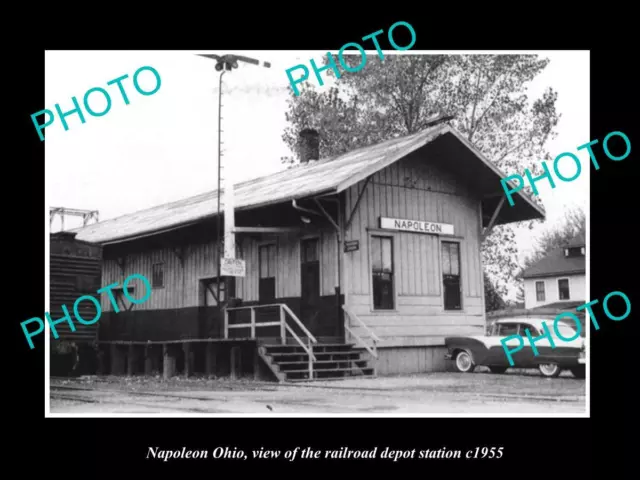 OLD LARGE HISTORIC PHOTO OF NAPOLEON OHIO THE RAILROAD DEPOT STATION c1955
