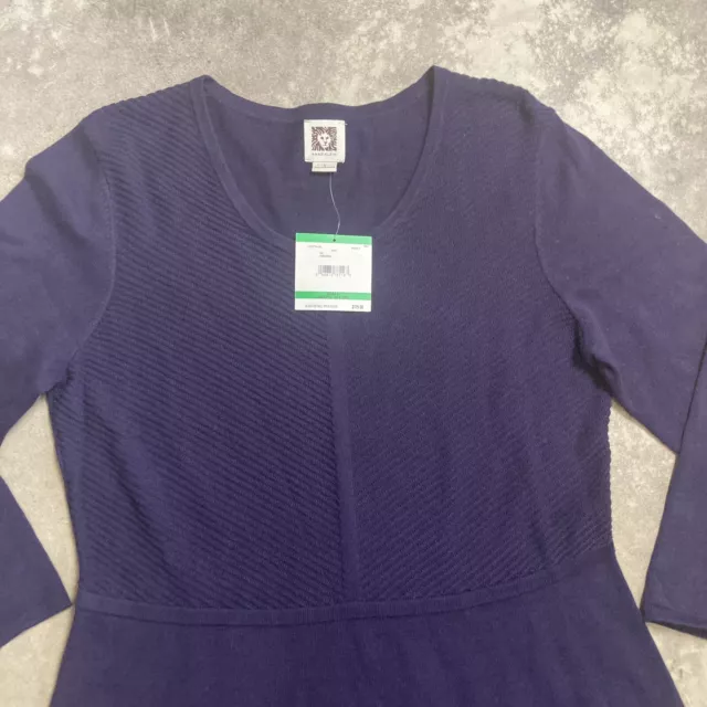 Anne Klein Dress Womens Large Purple Knit A Line Long Sleeve Knee Length 2