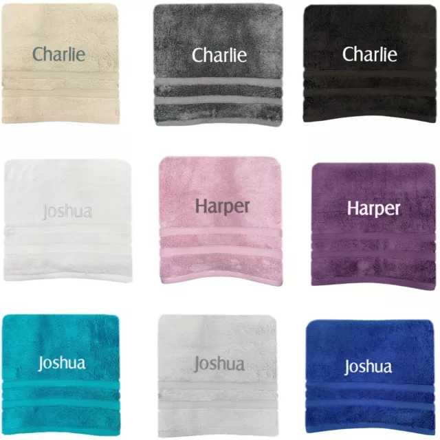 Personalised Bath Hand Towels Various Colours Embroidered Name Mothers Day Gift