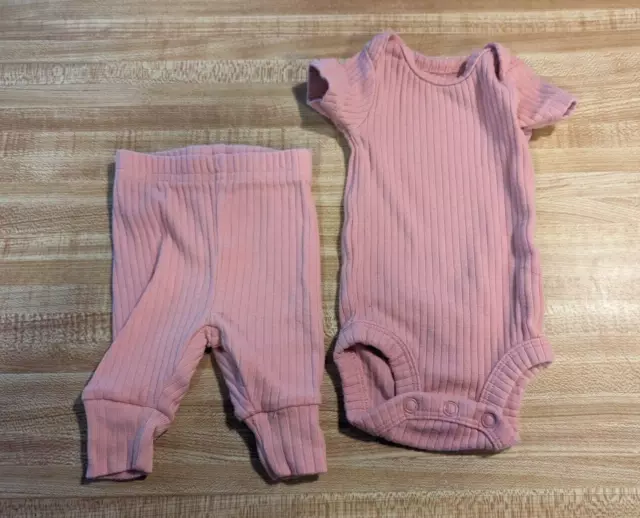 Carter's Just One You Baby Girl Size Preemie 100% Cotton Rose Pink Pants Set
