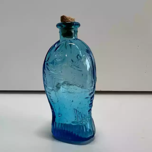 Doctor Fisch's Bitters Aqua Blue Glass Fish Shape Miniature Wheaton Glass Bottle