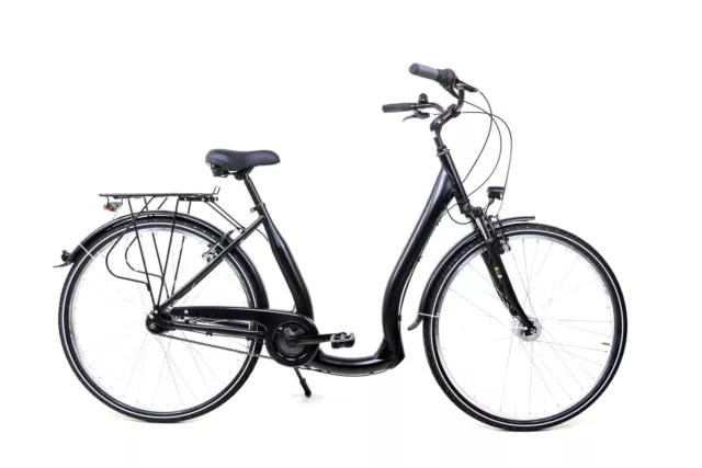 28 Zoll City Bike Damen Fahrrad 7 Gang Tiefeinsteig Rücktritt LED schwarz matt