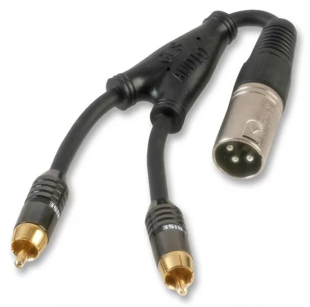 PRO SIGNAL - 3 Pin XLR Male to 2x Mono Phono (RCA) Male Lead, 250mm Black