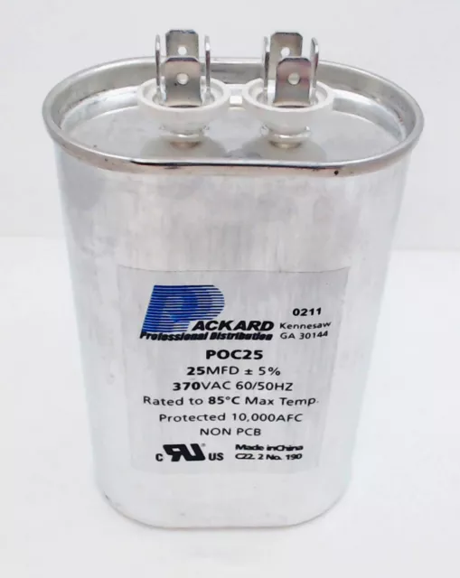 25-370 - 25 Mfd, 370V Oval Run Capacitor by Packard
