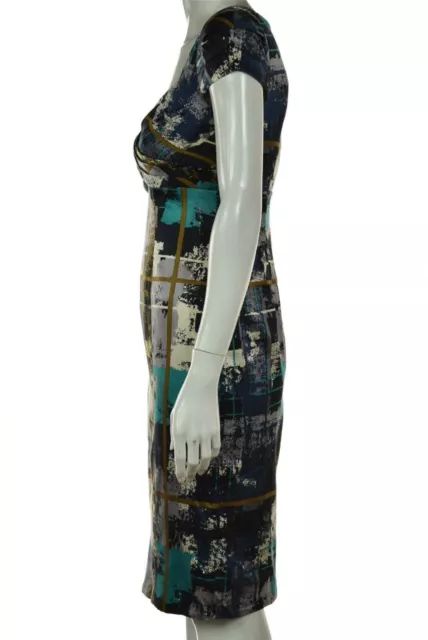 David Meister Womens Dress Size 6 Blue Printed Sheath Knee Length Cap Sleeve 3