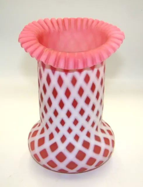 Northwood Cranberry Opalescent Satin Glass Lattice Jack In The Pulpit Vase