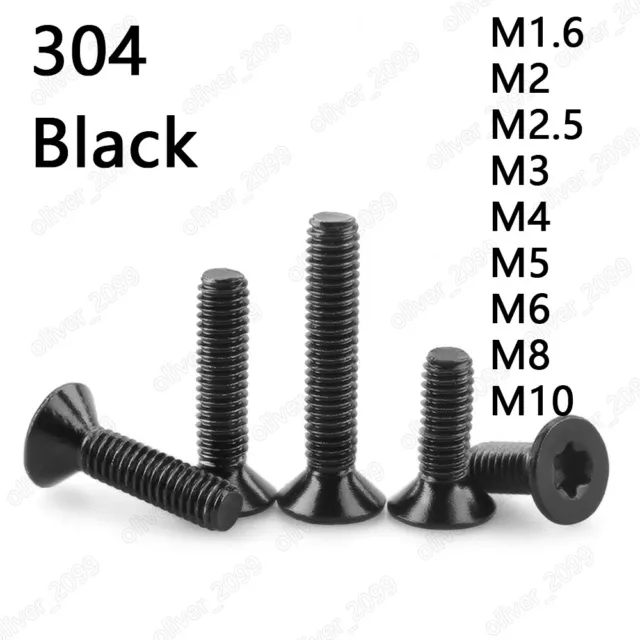 Black 304 Stainless Steel Torx Socket Countersunk Head Screws M1.6 M2 M3 M4-M10