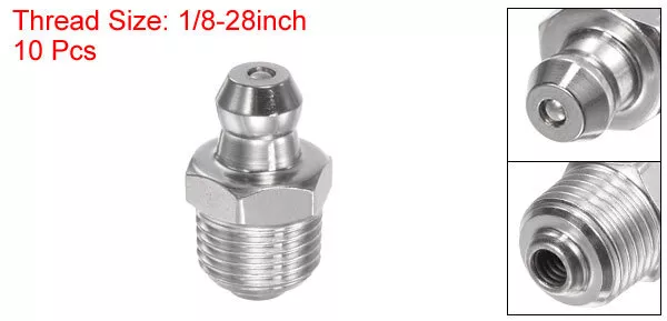 10pcs 304 Stainless Steel Straight Hydraulic Grease Fitting 1/8-28inch Thread 2