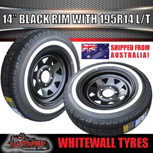 14X6 195R14C LT Black HT Holden Trailer Caravan Sunraysia Rim & Whitewall Tyre