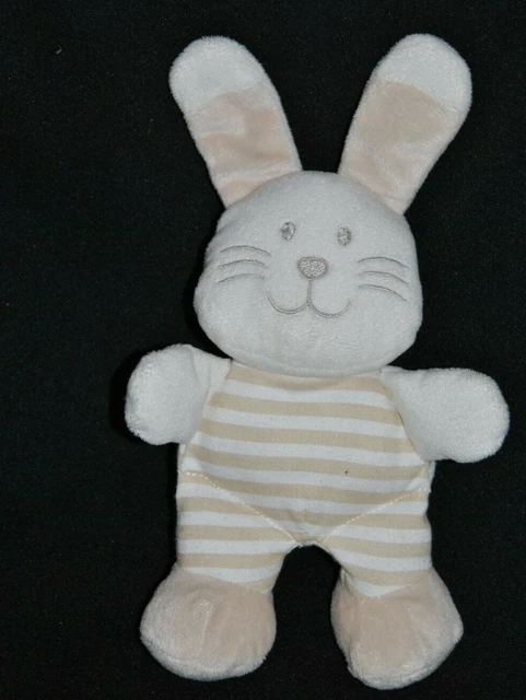 Peluche VETIR GEMO Lapin Beige Rayé Creme Hochet Grelot 22 Cm Doudou Etat NEUF