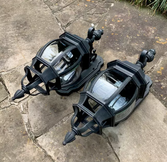2 Salvaged, Vtg Antique Style Cast Exterior  Porch Wall  Light Fixtures  Sconces