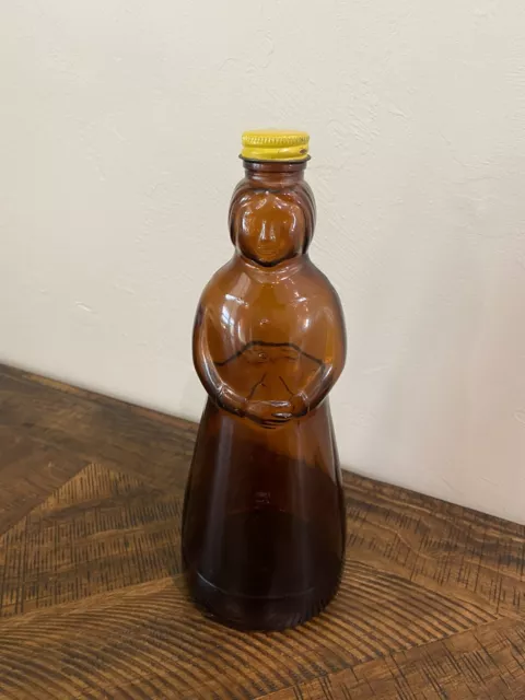 Vintage Mrs. Butterworth's Syrup Brown Glass Bottle w/Metal Cap/Lid 24oz 2